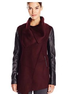 Mackage Vane draped wrap leather sleeves women coat